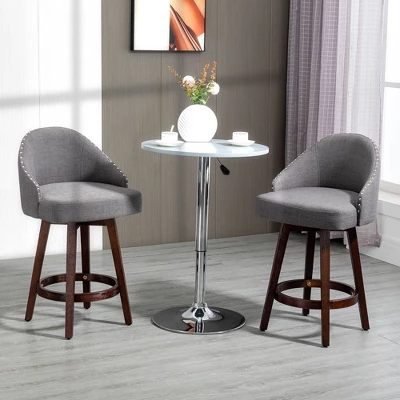 HOMCOM Bar Stools Set Of 4, Linen Fabric Kitchen Counter Stools With Nailhead Trim, Rubber Wood Legs And Footrest For Dining Room, Pub, Dark Gray 1 HOMCOM Bar Stools Set Of 4, Linen Fabric Kitchen Counter Stools With Nailhead Trim, Rubber Wood Legs And Footrest For Dining Room, Pub, Dark Gray