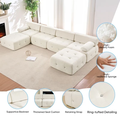 Mjkone U-Shaped Velvet Modular Sectional Sofa With Free Combination Ottoman,Convertible 4-Seater Sofa With Rivet Trim 8 Mjkone U-Shaped Velvet Modular Sectional Sofa With Free Combination Ottoman,Convertible 4-Seater Sofa With Rivet Trim - Image 8