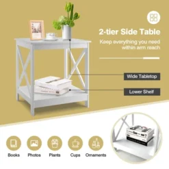 Tangkula Set Of 2 Accent End Table 2-Tier Sofa Side Table Nightstand W/ X-Shaped Frame White -Baxton Studio Sale Shop GUEST 5d8ab0fc 9ce2 4892 83e4 108cbaf62de4