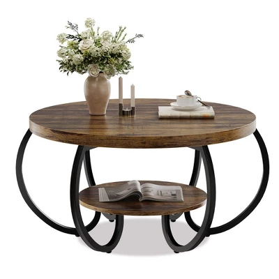 Garvee Round Coffee Table 30" Center Table, 2-Tier Coffee Table Industrial With Adjustable Feet And Designed Wood Grain, Easy Assemble 5 Garvee Round Coffee Table 30" Center Table, 2-Tier Coffee Table Industrial With Adjustable Feet And Designed Wood Grain, Easy Assemble - Image 5