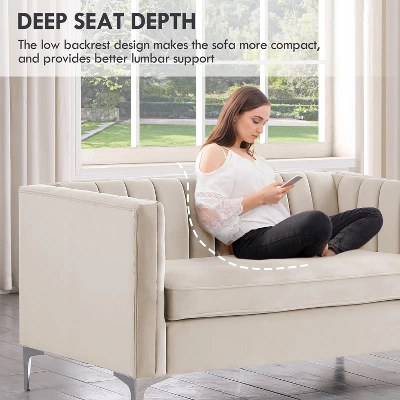 55 In. Wide Mid-Century Channel Tufted Velvet 2-Seater Sofa Couch Loveseat - Morden Fort 3 55 In. Wide Mid-Century Channel Tufted Velvet 2-Seater Sofa Couch Loveseat - Morden Fort - Image 3