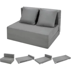 Olding Sofa Bed, Foldable Couch Bed With Pillow, Convertible Sleeper Chair Mattress, Futon Floor Couch With Memory Foam Washable Cover, Gray