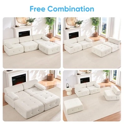 Mjkone L-Shaped Velvet 3-Seater Modular Sectional Sofa With Ottoman, Convertible Sofa Couches With Rivet Trim 6 Mjkone L-Shaped Velvet 3-Seater Modular Sectional Sofa With Ottoman, Convertible Sofa Couches With Rivet Trim - Image 6