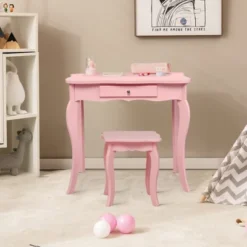 Costway Kids Vanity Table & Stool Princess Dressing Make Up Play Set For Girls Pink -Baxton Studio Sale Shop GUEST 5e190349 901f 4318 b1a5 2e506a55b561