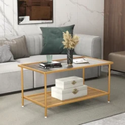 Costway 2-Tier Coffee Table With Shelf With Tempered Glass Top & Metal Frame Living Room -Baxton Studio Sale Shop GUEST 5ebb22c5 4354 4ef5 9baf 9fa469665086