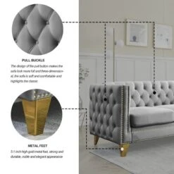 Living Room Modern Velvet Sofa With Button Tufted Square Arms And Metal Legs - ModernLuxe -Baxton Studio Sale Shop GUEST 5ec00262 1f39 4b49 a558 67f9eefea794