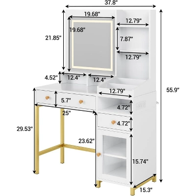 Makeup Vanity Desk With 3 Color Led Light, Makeup Vanity With Large Mirror And Power Outlet, Dressing Table With 2 Drawers White 55.9"H 6 Makeup Vanity Desk With 3 Color Led Light, Makeup Vanity With Large Mirror And Power Outlet, Dressing Table With 2 Drawers White 55.9"H - Image 6