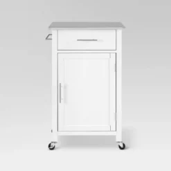Savannah Stainless Steel Top Compact Kitchen Island Cart White - Crosley