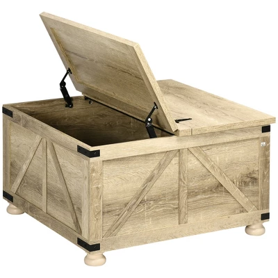 HOMCOM Farmhouse Coffee Table With Storage, Large Square Coffee Table For Living Room Furniture, Wooden Center Table With Flip-Top Lid 8 HOMCOM Farmhouse Coffee Table With Storage, Large Square Coffee Table For Living Room Furniture, Wooden Center Table With Flip-Top Lid - Image 8