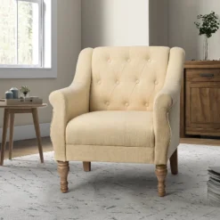 Charlie Wooden Upholstery Livingroom Armchair With Button-tufted | ARTFUL LIVING DESIGN -Baxton Studio Sale Shop GUEST 603006fa 0457 49f8 900f e28d13545a00