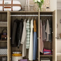 FUFU&GAGA Yellow Wooden Wardrobe Closet Freestanding Armoire -Baxton Studio Sale Shop GUEST 60886f9f 0d4c 43b1 a164 05a1d609b23d