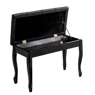 Costway PU Leather Solid Wood Piano Bench Padded Double Duet Keyboard Seat Storage Black 6 Costway PU Leather Solid Wood Piano Bench Padded Double Duet Keyboard Seat Storage Black - Image 6