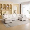 100"W U-Shape Sectional Sofa, 6-Seater Modern Large Sofa Couch With Removable Ottomans 4L, Beige/Gray -ModernLuxe