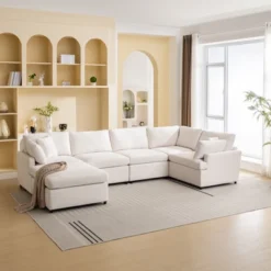 100"W U-Shape Sectional Sofa, 6-Seater Modern Large Sofa Couch With Removable Ottomans 4L, Beige/Gray -ModernLuxe