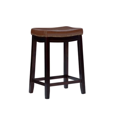 Claridge Leather Saddle Counter Height Barstool - Linon 16 Claridge Leather Saddle Counter Height Barstool - Linon - Image 16