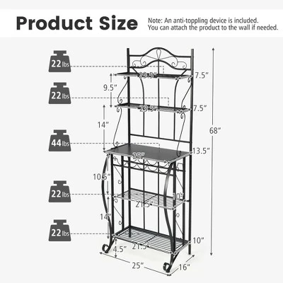 Costway 5-Tier Metal Kitchen Bakers Rack Microwave Storage Rack Oven Stand With Wine Organizer 3 Costway 5-Tier Metal Kitchen Bakers Rack Microwave Storage Rack Oven Stand With Wine Organizer - Image 3