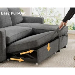 Dyonery 81" Sleeper Sofa Bed With Pull Out Bed, L Shaped Couch Sectional Sleeper Sofa, Pull Out Couch With Reversible Storage Chaise -Baxton Studio Sale Shop GUEST 61a23b3c 2a46 44af ab98 b414f0745fb2