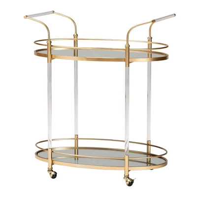 Nakano Metal And Glass 2 Tier Wine Cart Gold/Mirror - Baxton Studio 2 Nakano Metal And Glass 2 Tier Wine Cart Gold/Mirror - Baxton Studio - Image 2