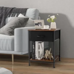 Costway 2-tier Nightstand Bedside End Sofa Table With Drawer For Living Room