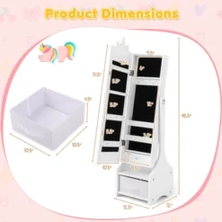 Infans Kids Jewelry Cabinet W/Full-Length Mirror Drawer 2 Adjustable Tilt Angles