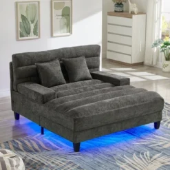 Okak Modern Comfy Chaise Lounge Sleeper Sofa Bed With Adjustable Backrest & LED Light,Upholstered Deep Seat Sofa Couch For Living Room -Baxton Studio Sale Shop GUEST 628f2d4c 5be8 477d 9628 9b8cfaf558f5