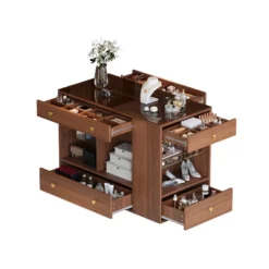 KTMBDW Closet Island With 6 Drawers,Wardrobe Armoire Bedroom Island With Glass Display Top & Open Shelves,Jewelry Storage Vanity Island For Cloakroom -Baxton Studio Sale Shop GUEST 62b8c901 d12f 4505 b94e ae921aa504bf
