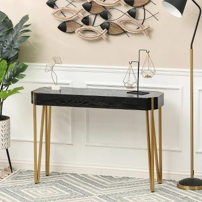 LuxenHome Black Wood And Gold Metal Console And Entry Table 2 LuxenHome Black Wood And Gold Metal Console And Entry Table - Image 2
