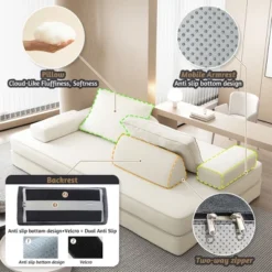 Convertible Sofa Bed With Removable Backrests & Pillows, Fluffy Chenille DIY Sleeper Sofa Couch Chaise Lounge Game Pad - ModernLuxe -Baxton Studio Sale Shop GUEST 630e6d20 0462 49c9 8e84 6bf5d4f20897