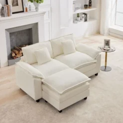 HYLEORY 74.8 In. Chenille Fabric 3 Seat Sectional Sofa With Ottoman -Baxton Studio Sale Shop GUEST 6340d6da ce71 44eb b7d0 316eba57801d