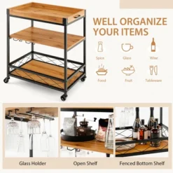 Costway 3-Tier Kitchen Cart Island Rolling Rack Serving Trolley Detachable Top & Glass Holder -Baxton Studio Sale Shop GUEST 6389f907 7771 4fc5 8261 4678a6268239