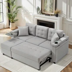 Convertible Sleeper Sofa, Pull Out Sofa With Storage, 84" L-Shaped Sofa Bed With Storage Chaise For Living Room, Apartment, Small Space -Baxton Studio Sale Shop GUEST 64043d65 2cd3 4776 a334 a732d217c17f