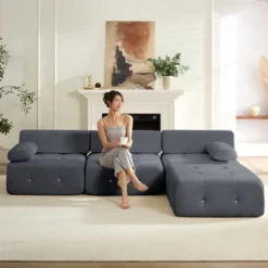 Mjkone L-Shaped Velvet 3-Seater Modular Sectional Sofa With Ottoman, Convertible Sofa Couches With Rivet Trim 32 Mjkone L-Shaped Velvet 3-Seater Modular Sectional Sofa With Ottoman, Convertible Sofa Couches With Rivet Trim -Baxton Studio Sale Shop GUEST 641ad509 9ee1 496f a850 5204ea572d6d