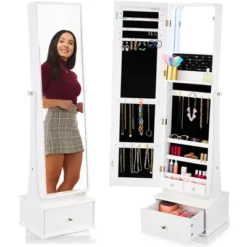 Best Choice Products 360 Swivel Standing Mirrored Jewelry Cabinet, LED-Lit Makeup Organizer W/ Mirror -Baxton Studio Sale Shop GUEST 6490f4eb cb9d 49f2 b420 03e2aab53998