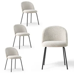 Nano Linen Upholstered Dining Chairs Set Of 4,Wider Seat Armless Dining Room Chair With Metal Leg For Kitchen Dining Room Farmhouse-Maison Boucle