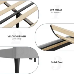 Queen Size Bed Frame With Upholstered Headboard,Wooden Platform Bed Frame With 2 Storage Pockets,Vertical Channel Tufted Wingback,Light Gray -Baxton Studio Sale Shop GUEST 64d005a6 6626 47ba a122 e1e62879f76f