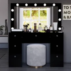 Boahaus Juliana Lighted Makeup Vanity With 7 Drawers USB Ports And Power Outlet -Baxton Studio Sale Shop GUEST 64f94534 877c 4f0d 96fd 6fe5035777b8