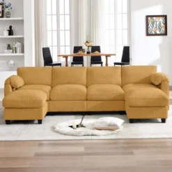 HYLEORY Corduroy Modular Sectional Sofa With Double Movable Ottomans, U-Shape Upholstered Comfy Couch With Two-Layer Seat Cushion For Living Room -Baxton Studio Sale Shop GUEST 6530a20e e8bd 424a ac68 3e52e177b473