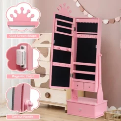 Kids Jewelry Armoire Cabinet With Full-Length Mirror, 46" Jewelry Armoire With Led Light, Jewelry Organizer With 3 Storage Drawers -Baxton Studio Sale Shop GUEST 659778ad f03c 458c 9a55 c3e83fea2378