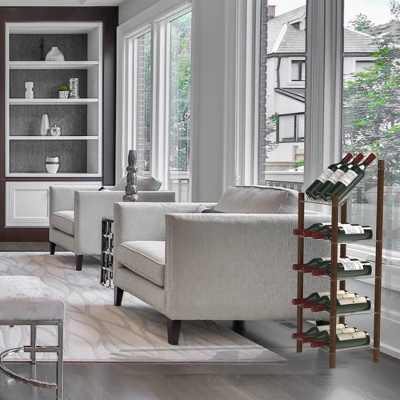 Life Story MyWinebar 15 Bottle Wine Holder Wood Frame Floor Storage Rack Display Stand With Tilted Top Shelf And 4 Flat Display Shelves 2 Life Story MyWinebar 15 Bottle Wine Holder Wood Frame Floor Storage Rack Display Stand With Tilted Top Shelf And 4 Flat Display Shelves - Image 2