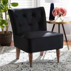 Harmon Velvet Fabric Upholstered And Wood Accent Chair Black/Walnut Brown - Baxton Studio -Baxton Studio Sale Shop GUEST 65f54de8 230e 40a4 ad0b e3feac68771d