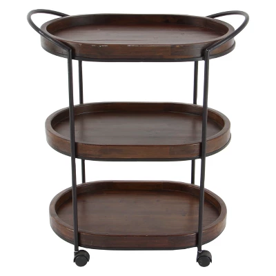 Wood 3 Tier Oval Tray Cart Brown - Olivia & May 3 Wood 3 Tier Oval Tray Cart Brown - Olivia & May - Image 3