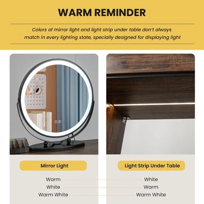 Costway Vanity Table Set 3-Color Dimmable Human Body Induction Light Charging Station 8 Costway Vanity Table Set 3-Color Dimmable Human Body Induction Light Charging Station - Image 8