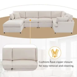 100"W U-Shape Sectional Sofa, 6-Seater Modern Large Sofa Couch With Removable Ottomans 4L, Beige/Gray -ModernLuxe -Baxton Studio Sale Shop GUEST 664d2214 104b 4f9e 8e66 a246ca104212