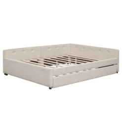 Full/Queen Size Upholstered Platform Bed With USB Ports, Modern Daybed With Trundle, Beige - ModernLuxe -Baxton Studio Sale Shop GUEST 66d9f7e8 bcfb 4480 98e2 30ba21e0b3b2