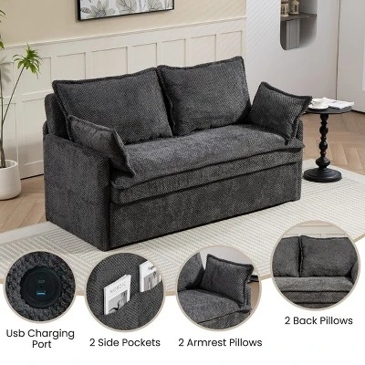 Sleeper Sofa,Corduroy Convertible Sleeper Sofa With USB Charging Ports And Pillows,Convertible Sofa Bed,Sleeper Sofa For Living Room-Cuddlewood 6 Sleeper Sofa,Corduroy Convertible Sleeper Sofa With USB Charging Ports And Pillows,Convertible Sofa Bed,Sleeper Sofa For Living Room-Cuddlewood - Image 6
