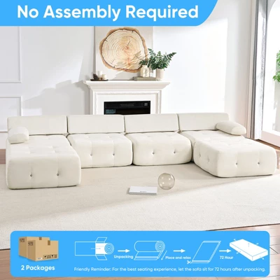 Mjkone U-Shaped Velvet Modular Sectional Sofa With Free Combination Ottoman,Convertible 4-Seater Sofa With Rivet Trim 10 Mjkone U-Shaped Velvet Modular Sectional Sofa With Free Combination Ottoman,Convertible 4-Seater Sofa With Rivet Trim - Image 10