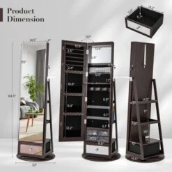 Tangkula 360° Swivel Jewelry Cabinet W/ Mirror Jewelry Storage Organizer Built-in Lights Dark Brown 16 Tangkula 360° Swivel Jewelry Cabinet W/ Mirror Jewelry Storage Organizer Built-in Lights Dark Brown -Baxton Studio Sale Shop GUEST 67e31a91 d7c1 495c b4be 9e9da8214706
