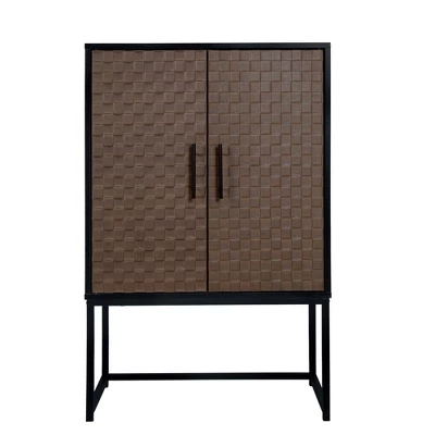 Arina 2 Door Leatherette With Bands Weaving Vision High Accent Cabinet With Adjustable Shelf - The Pop Home 2 Arina 2 Door Leatherette With Bands Weaving Vision High Accent Cabinet With Adjustable Shelf - The Pop Home - Image 2