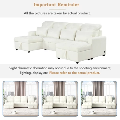 110.2"W Oversized U-Shaped Sectional Sofa, Pull-Out Sofa Bed With Double Storage Chaise Lounges And 2 USB Ports - ModernLuxe 6 110.2"W Oversized U-Shaped Sectional Sofa, Pull-Out Sofa Bed With Double Storage Chaise Lounges And 2 USB Ports - ModernLuxe - Image 6