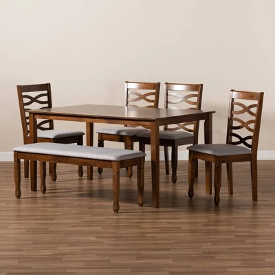 6pc Lanier Dining Set Gray/Walnut/Brown - Baxton Studio 8 6pc Lanier Dining Set Gray/Walnut/Brown - Baxton Studio - Image 8